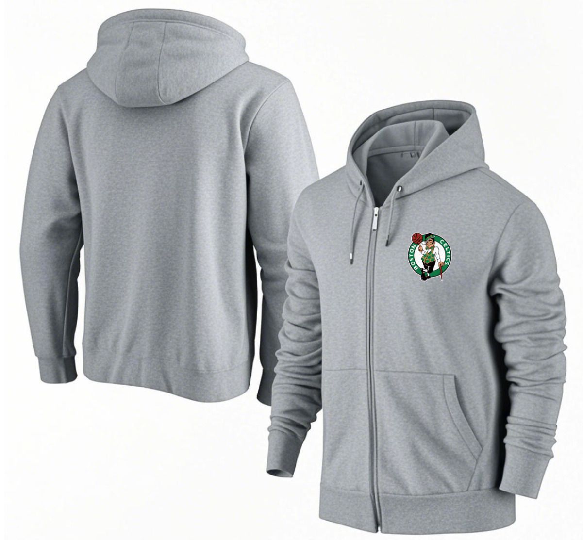 Men Boston Celtics Grey Zipper hoodie 2025 NBA Jersey style 1->boston celtics->NBA Jersey